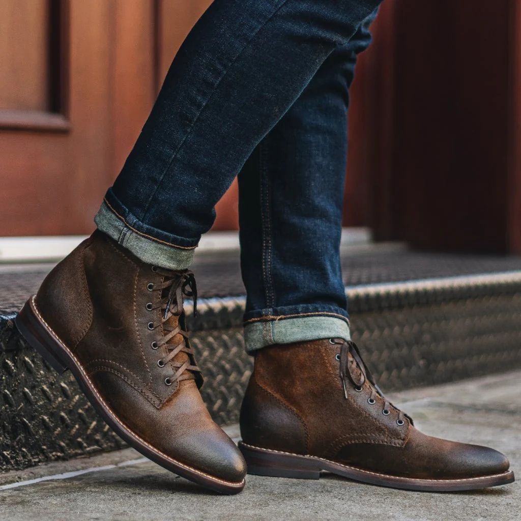 Men Suede Leather High-Top Biker Ankle Boots