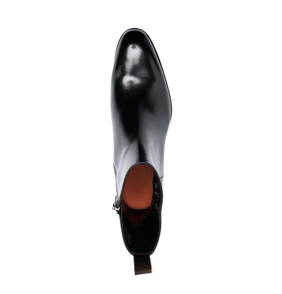 Black Leather Boots With Almond-Toe