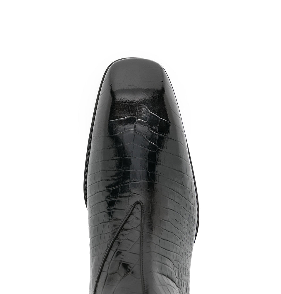 Croco Textured Leather Black Men's Boots