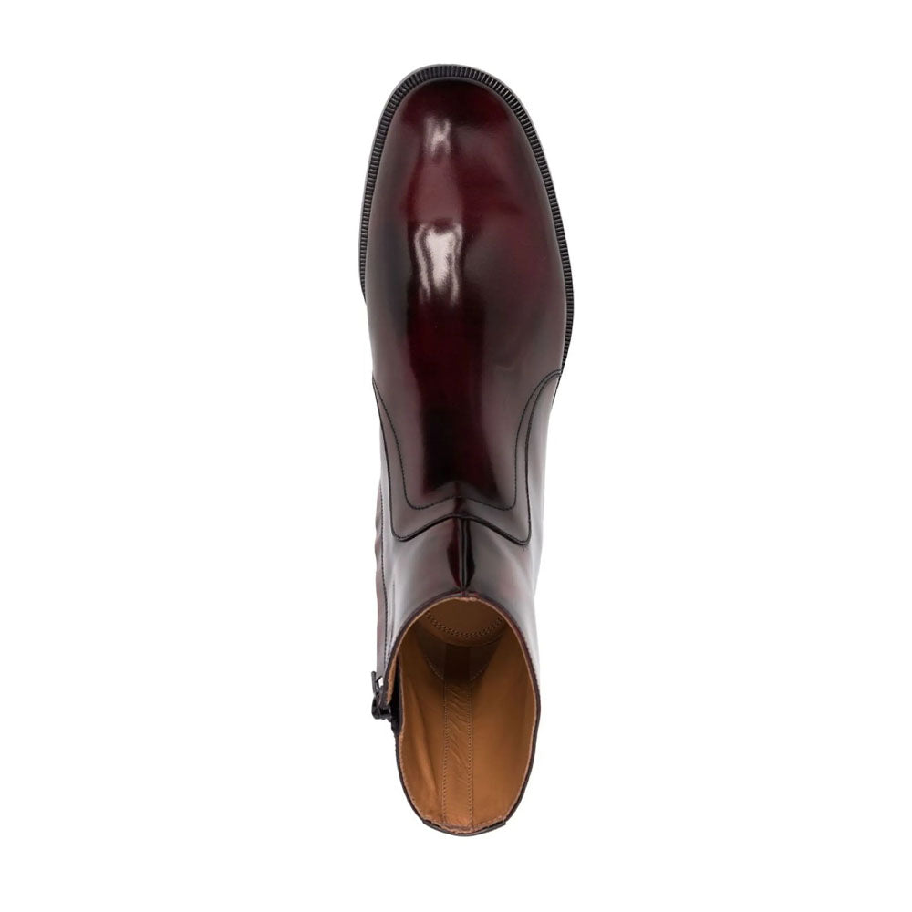 Red Waxed Leather Ankle Boots