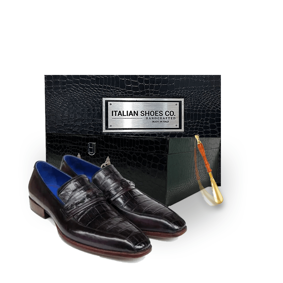 Black Leather Slip on Shoes
