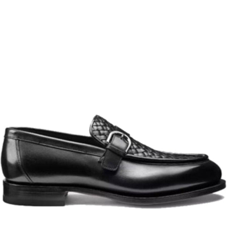 Single Buckle Black Leather Hand Crafted Loafer
