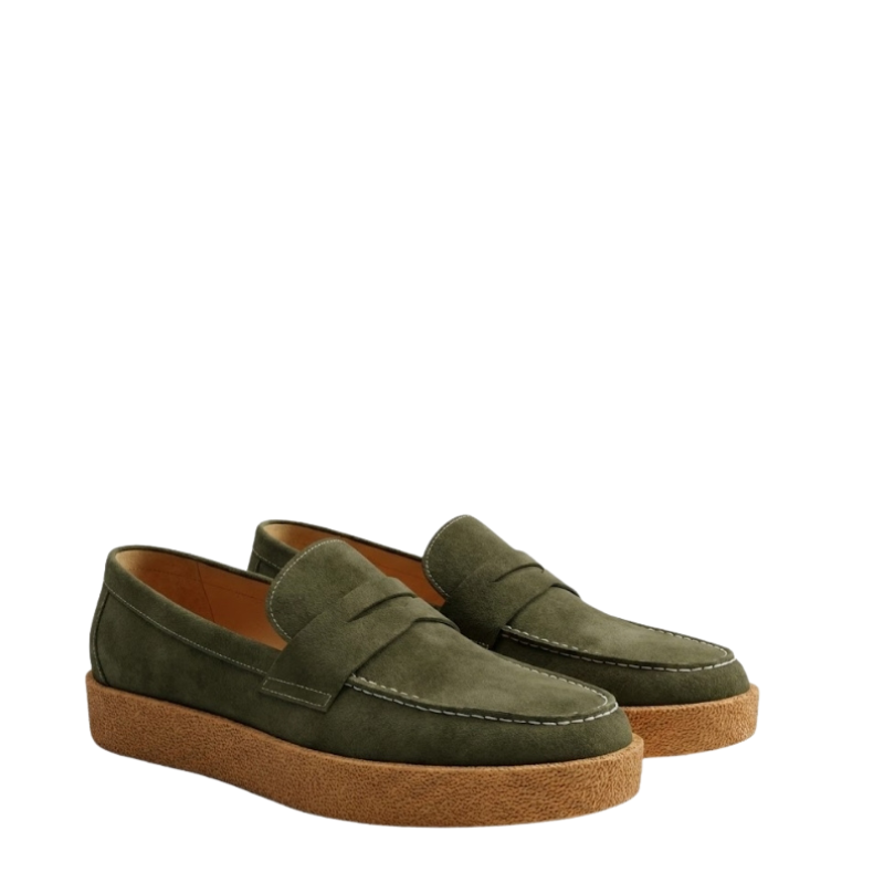 Rustic Crepe Sole Penny Loafers