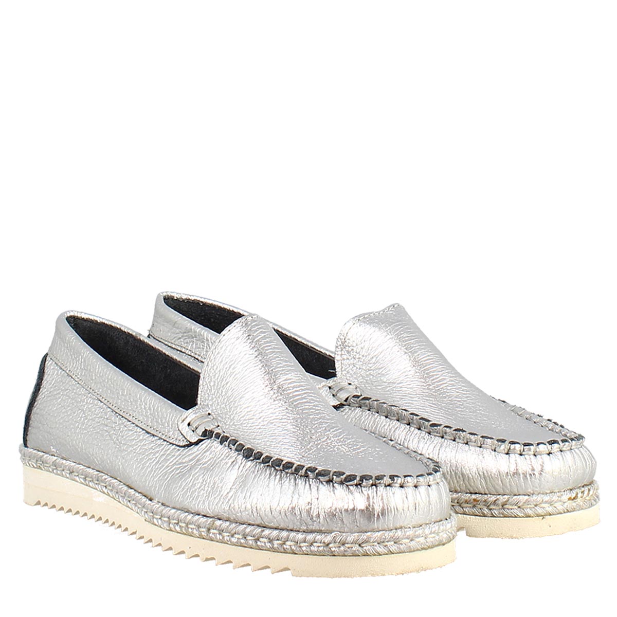 Women's Loafers in Silver Leather