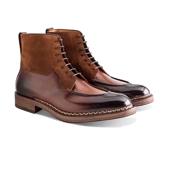 Derby High Ankle Shiny Suede Leather Boots