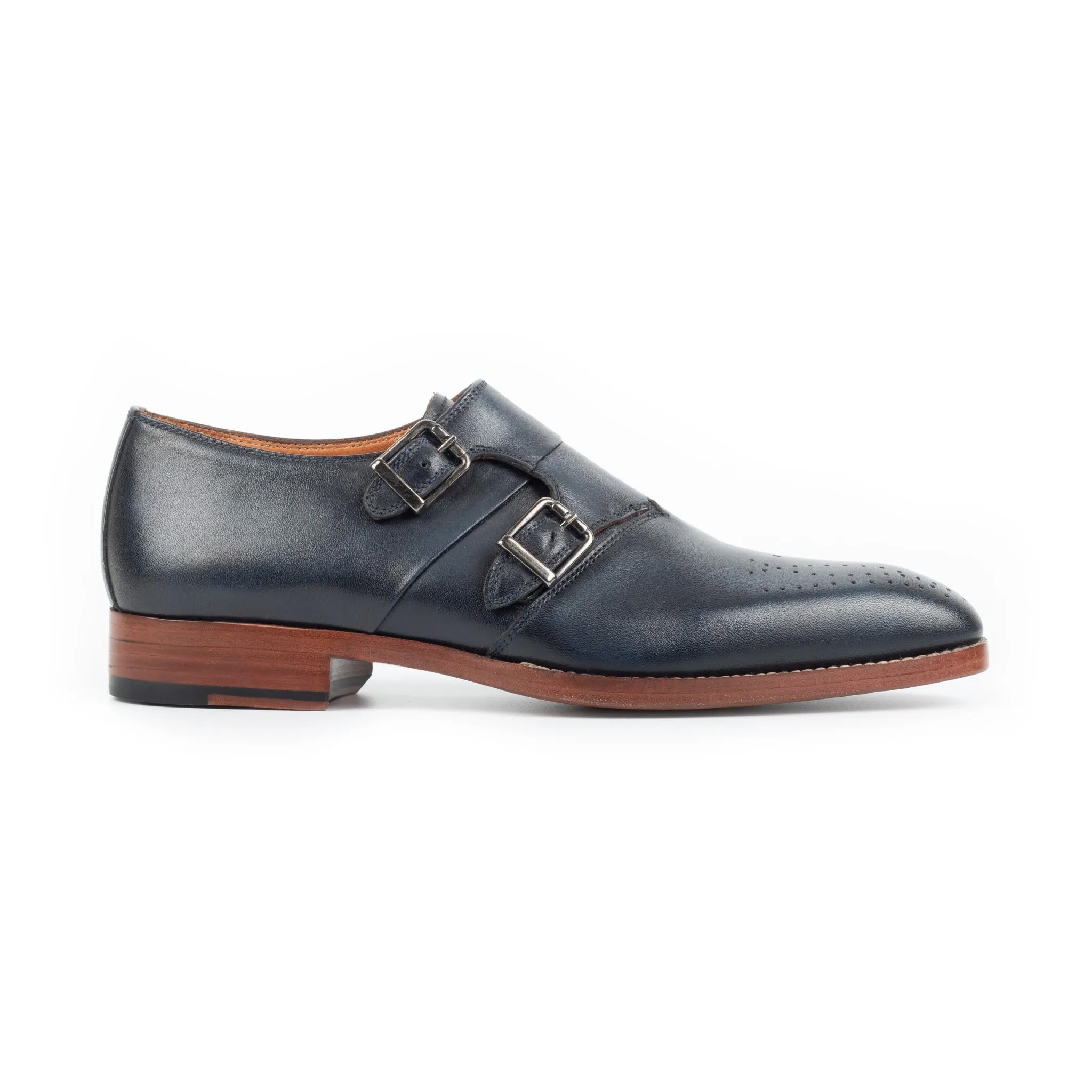 Midnight Genuine Leather Double Monk Strap Men's Shoes