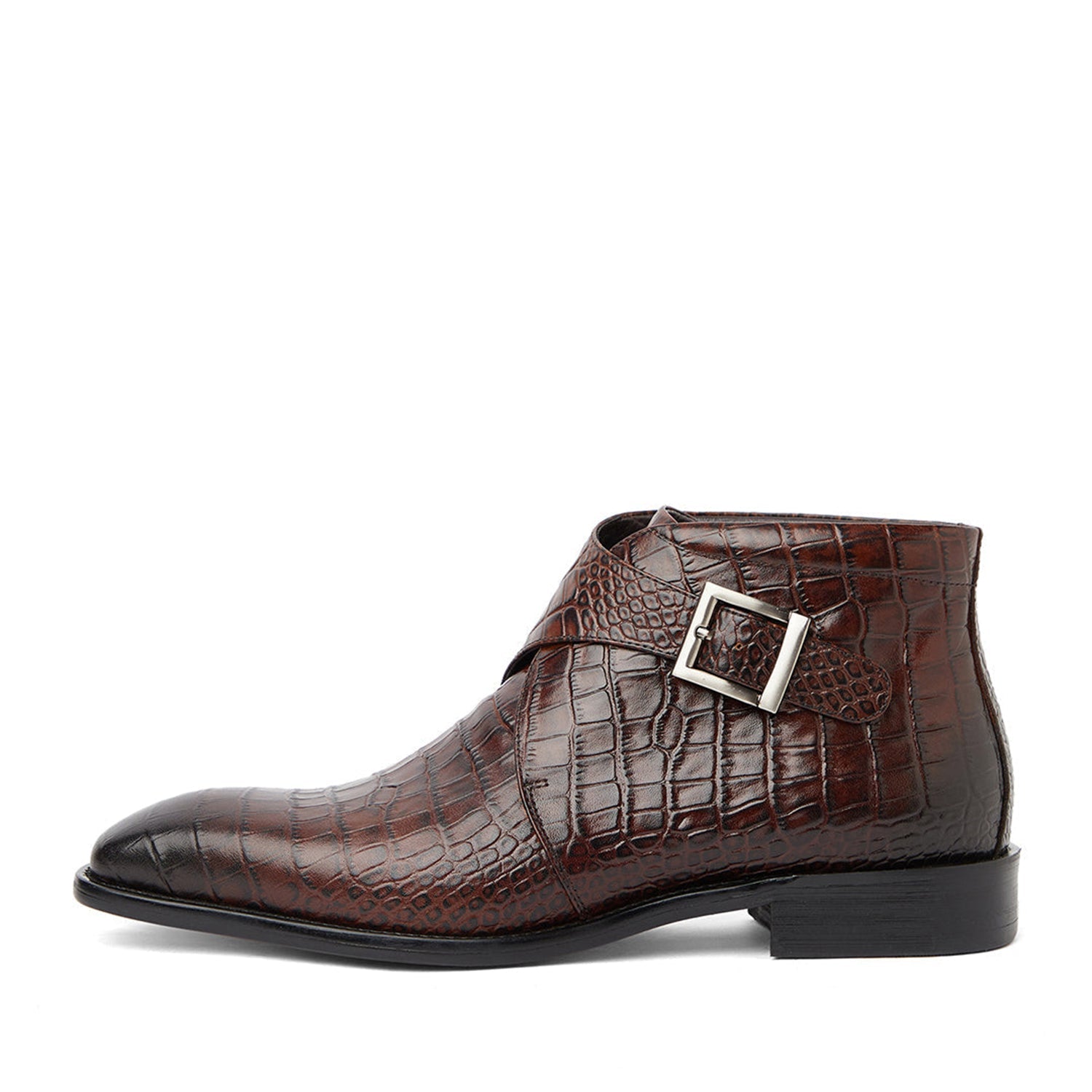 Coffee Brown Croco Leather Boots