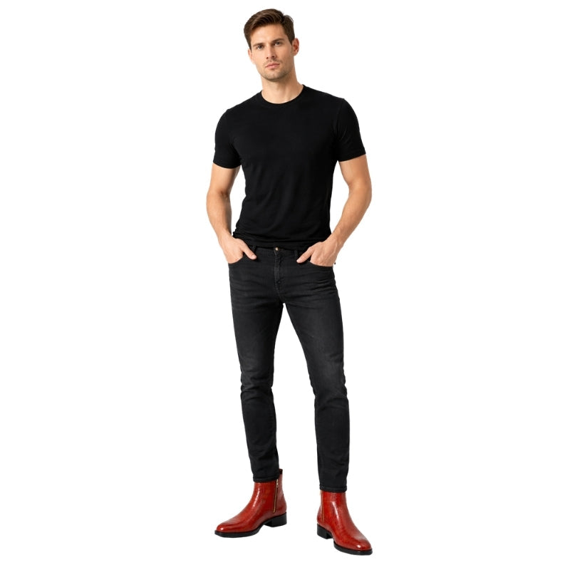 Crimson Italian Croc Rider Zip Boots