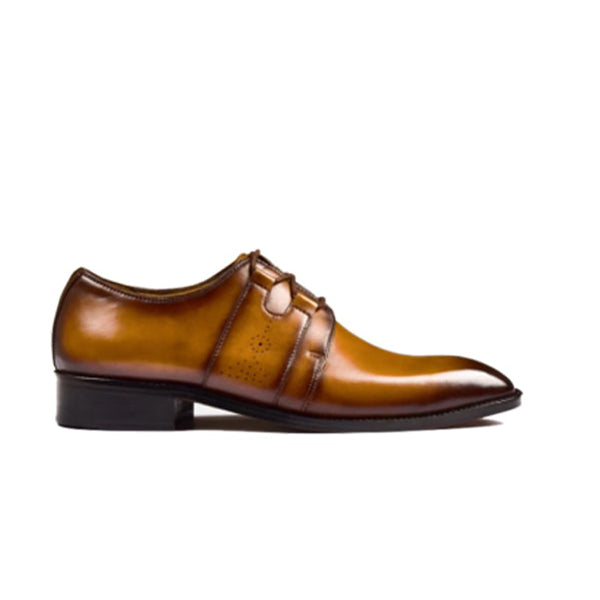Derby Blucher Yellow Shoes Hand Painted Patina Leather
