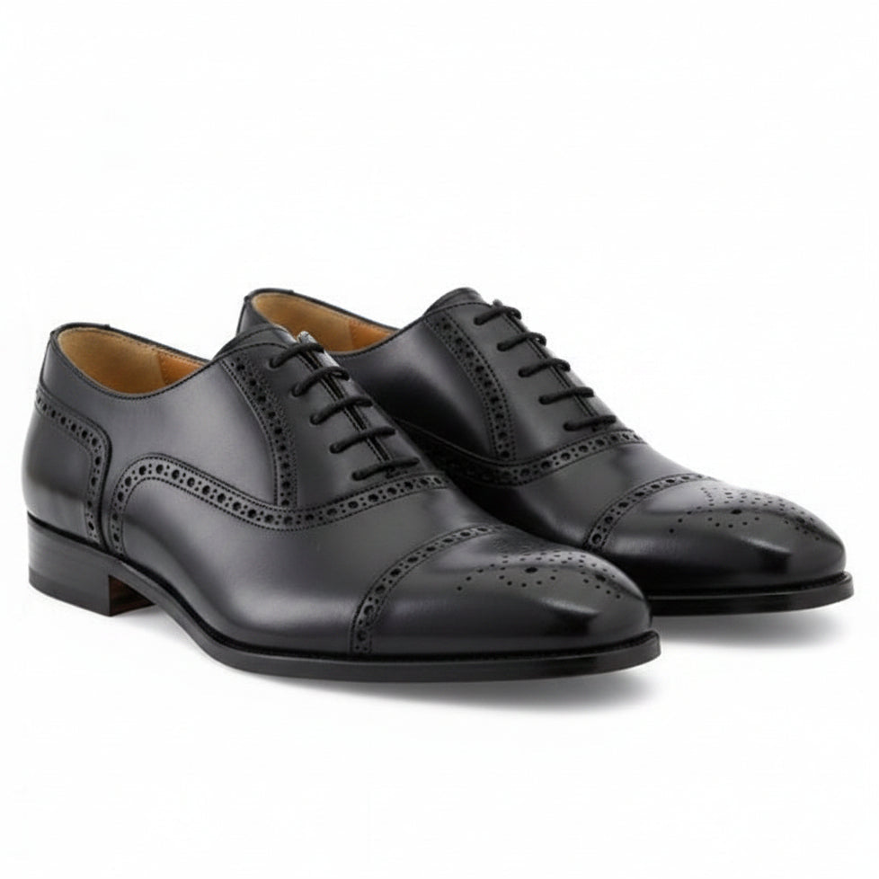 Wingtip Captoe Black Pure Leather Dress up Shoes