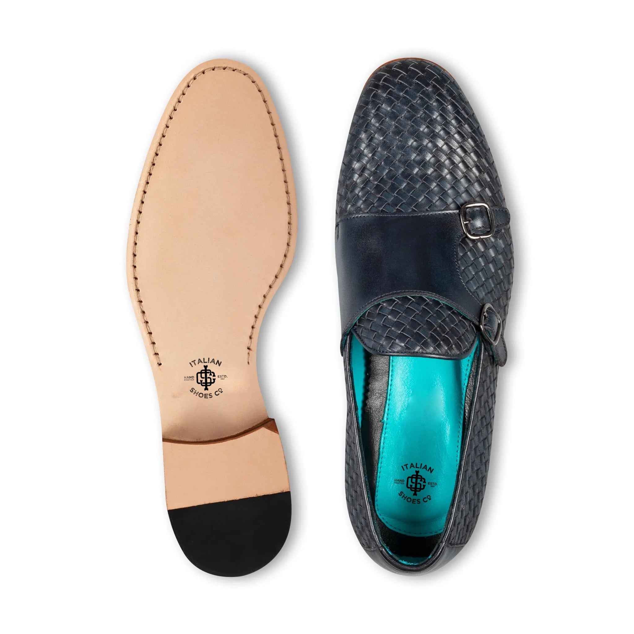 Navy Handcrafted Double Monk Strap Men s Shoes