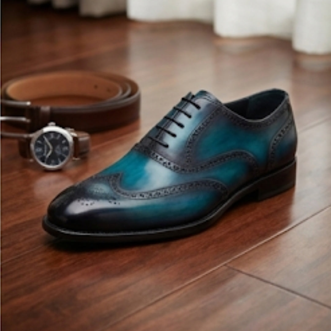 Italian Leather Luxe Patina Wingtip Oxfords