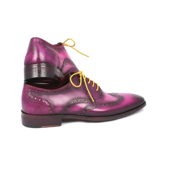 Wingtip Oxford Italian Leather Men Shoes with Yellow Laces