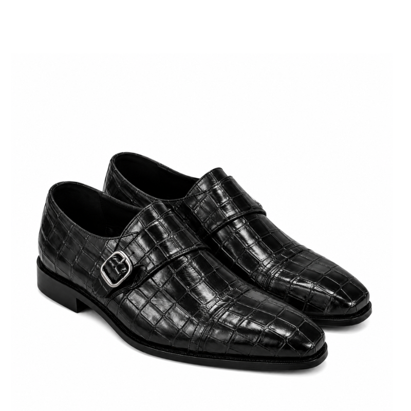 Alligator Texture Leather Single Strap Monk Shoe