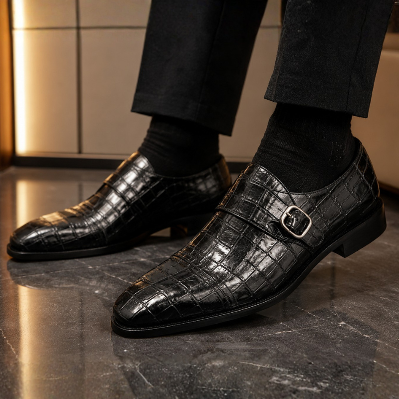 Alligator Texture Leather Single Strap Monk Shoe