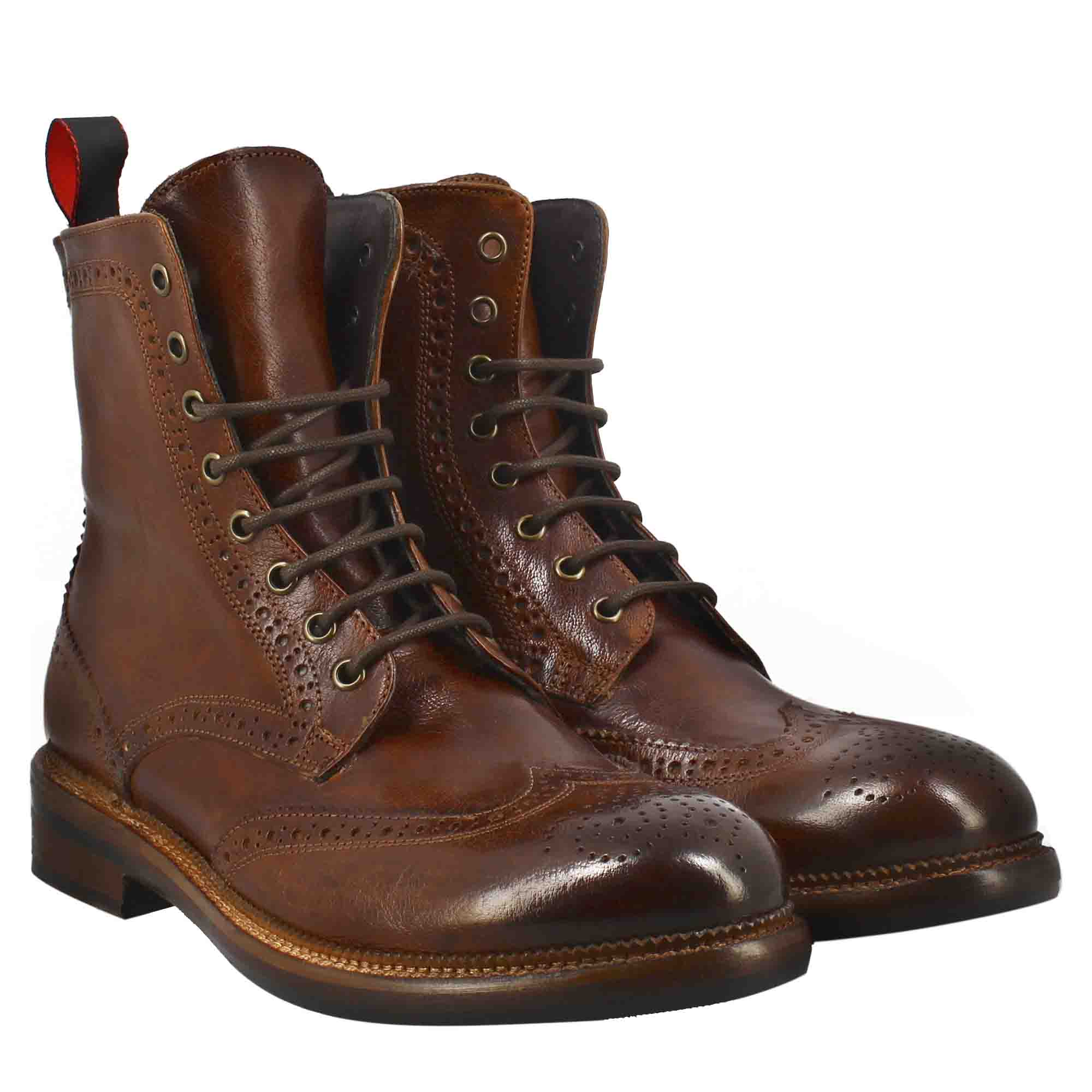 Dark Tan Washed Leather Boots