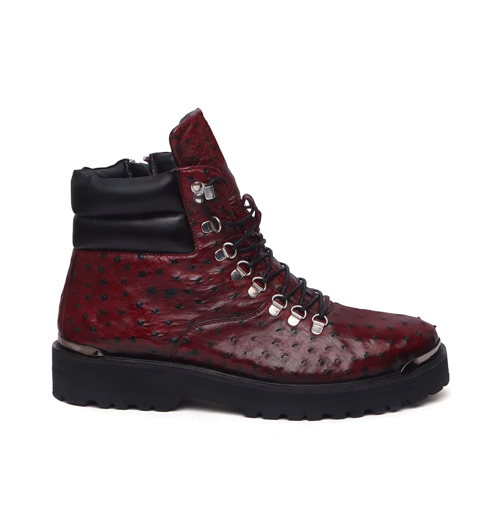 BIKER BOOTS WINE PREMIUM AUTHENTIC OSTRICH LEATHER