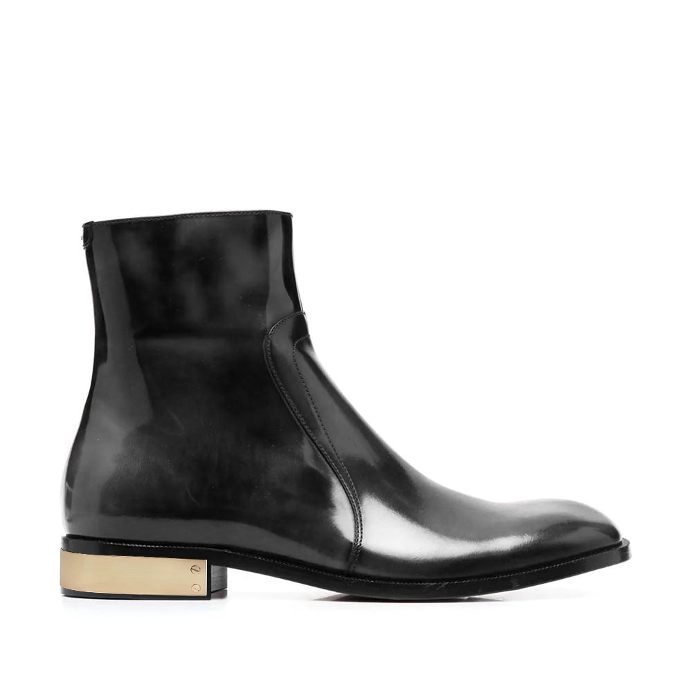 Gunmetal Waxed Leather Ankle Boots