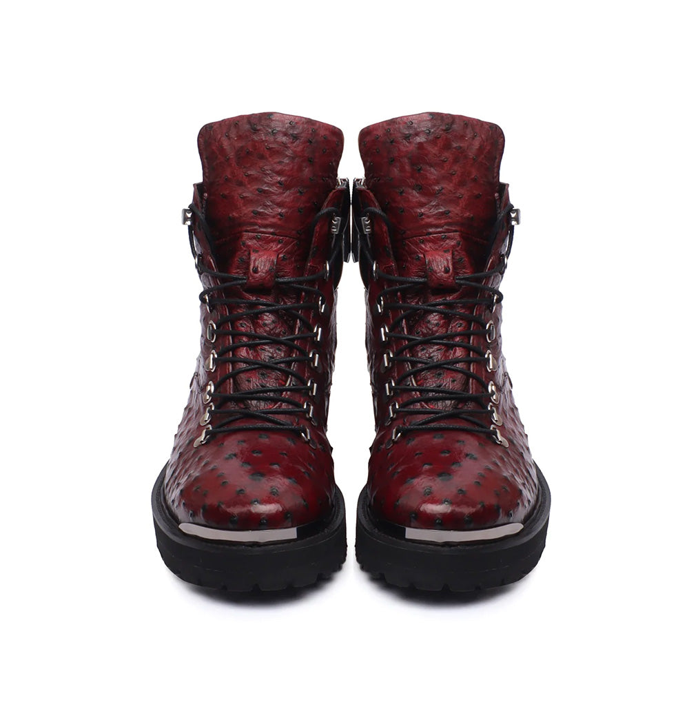 BIKER BOOTS WINE PREMIUM AUTHENTIC OSTRICH LEATHER