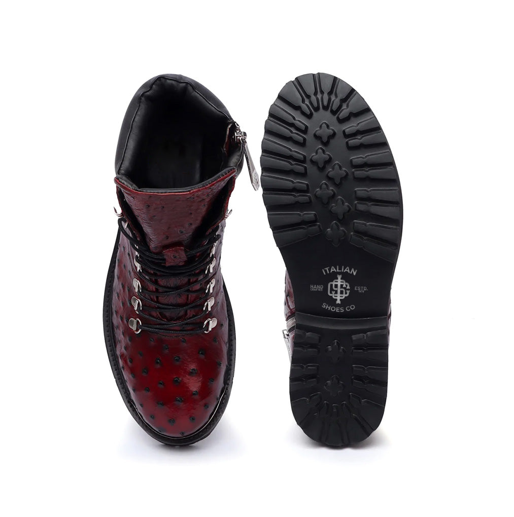 BIKER BOOTS WINE PREMIUM AUTHENTIC OSTRICH LEATHER