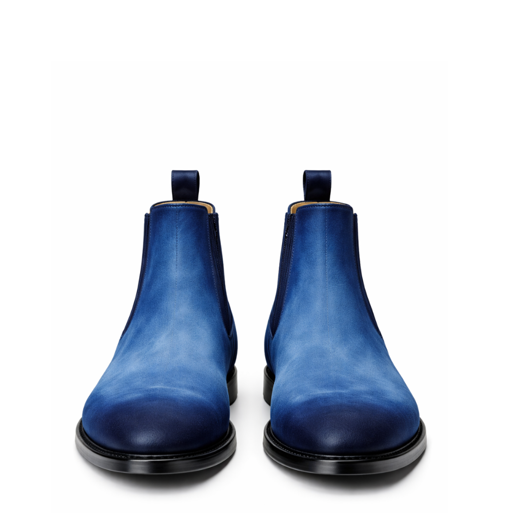 Azure Patina Leather Chelsea Boots