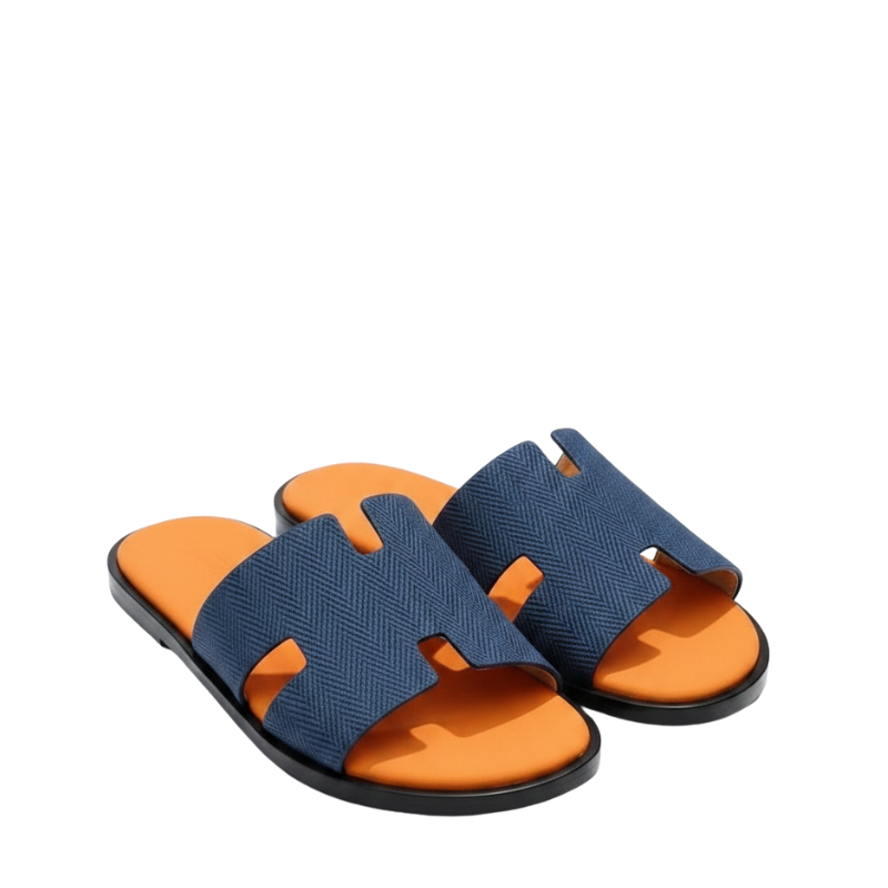 Azure H-Style Textured Strap Leather Slippers