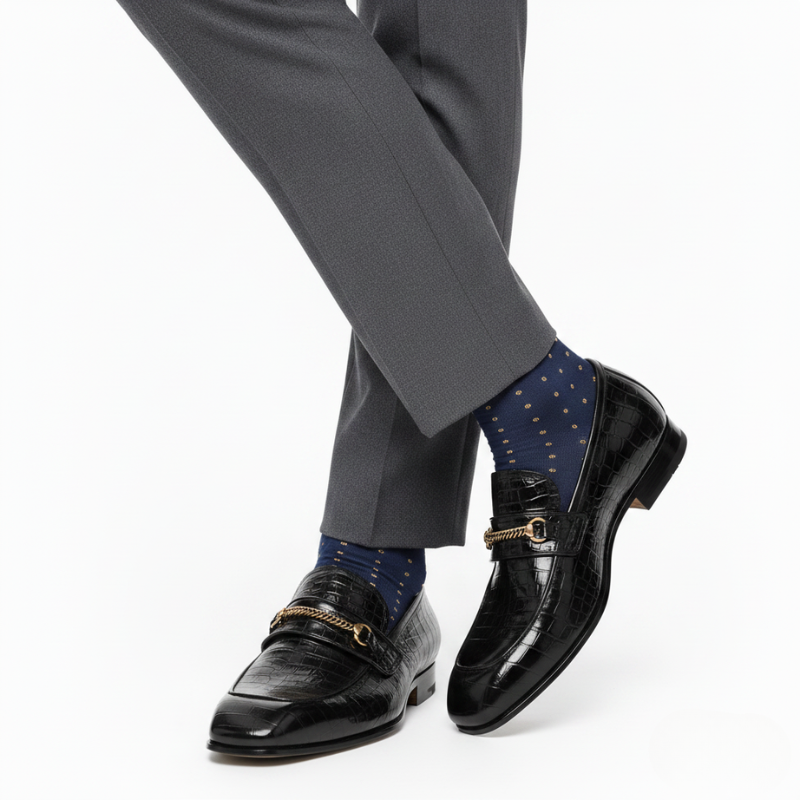 Bailey Chain Croco Leather Loafers