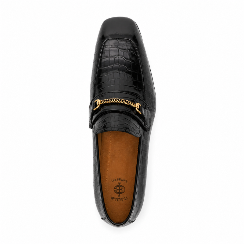 Bailey Chain Croco Leather Loafers