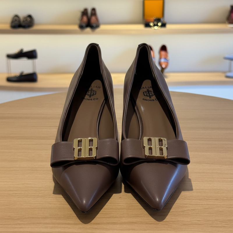 Italian Pointed Closed toe Bow Kitten Heeled