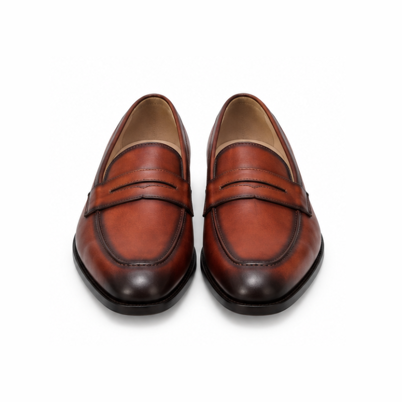 Castello Mahogany Burnished Penny Loafers
