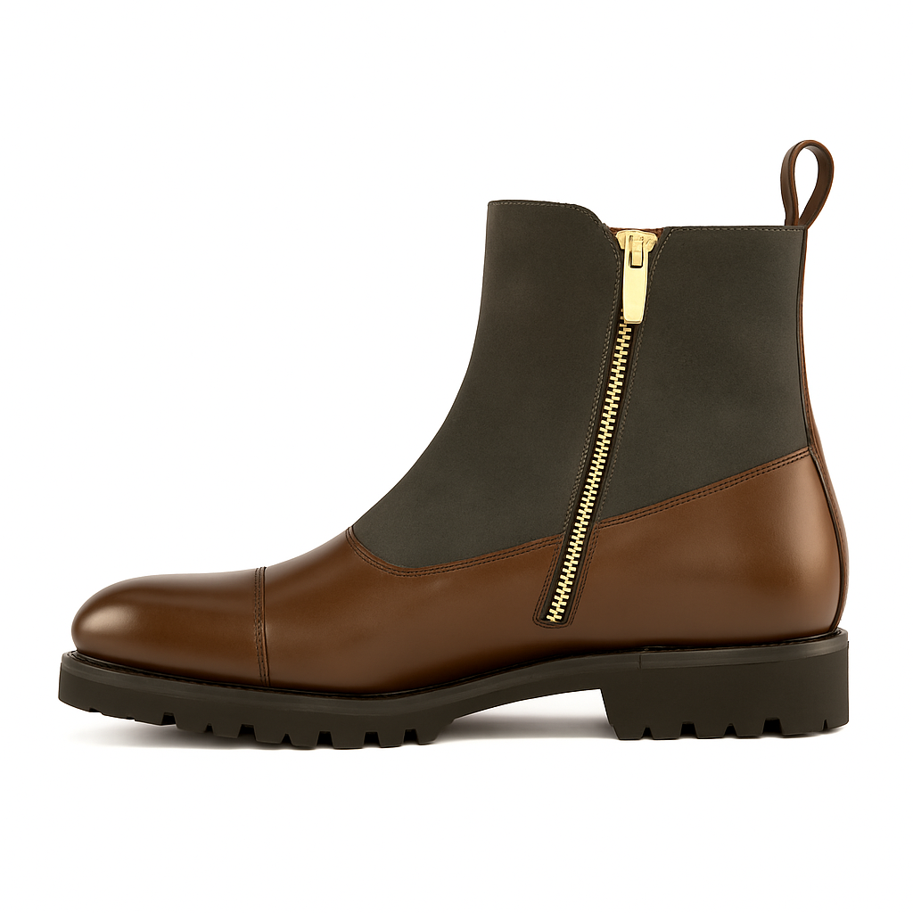 Leather & Waxed Suede Double-Monk Boots