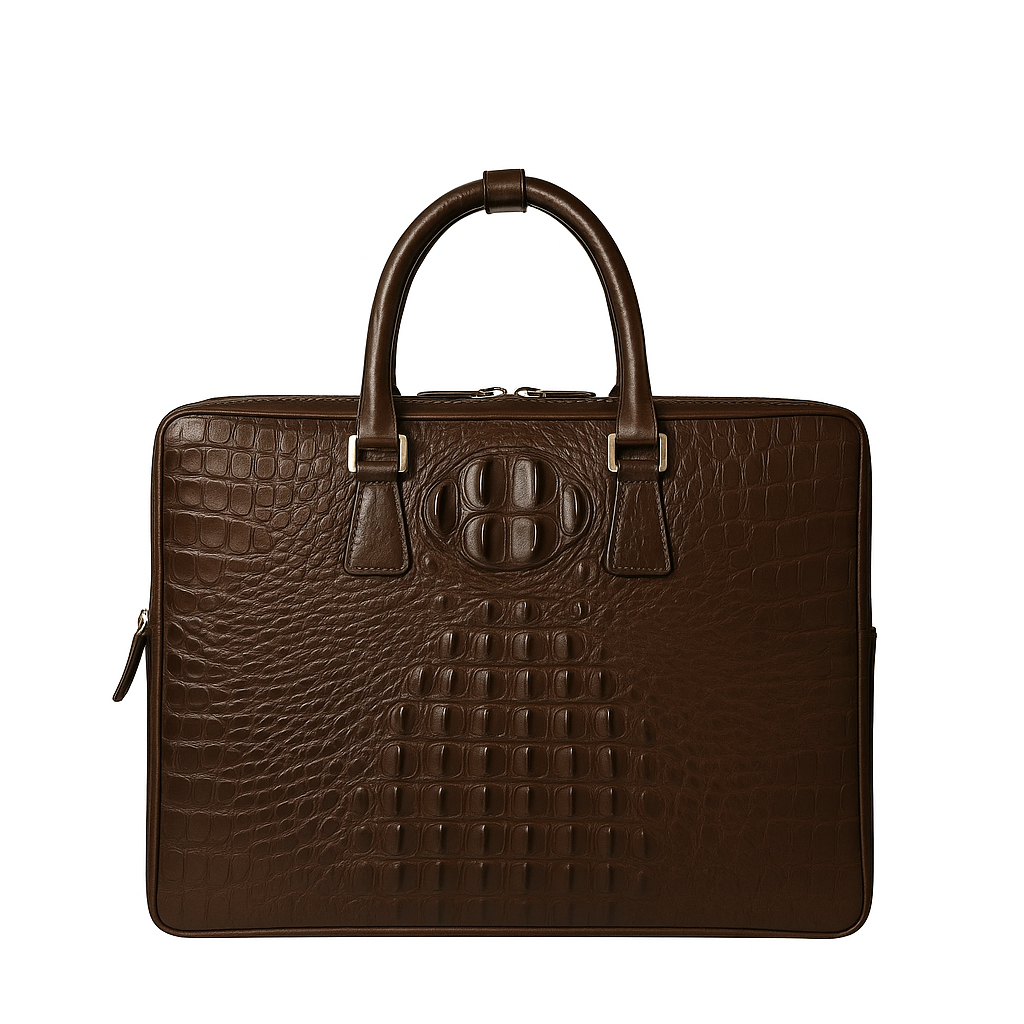 Croco Leather Men's Luxury Briefcase Black Casual Bag