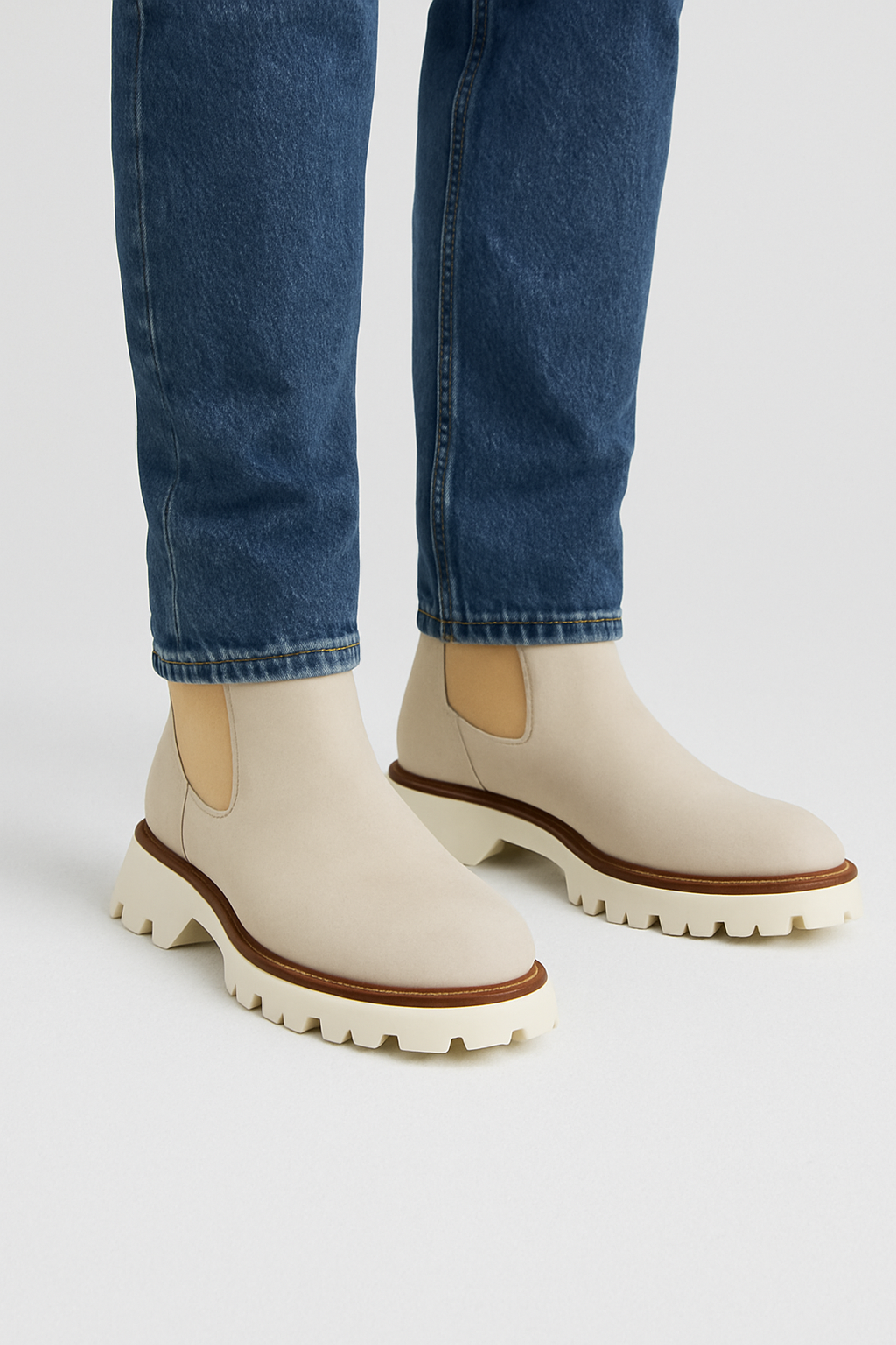 Chunky Beige Suede Chelsea Boots