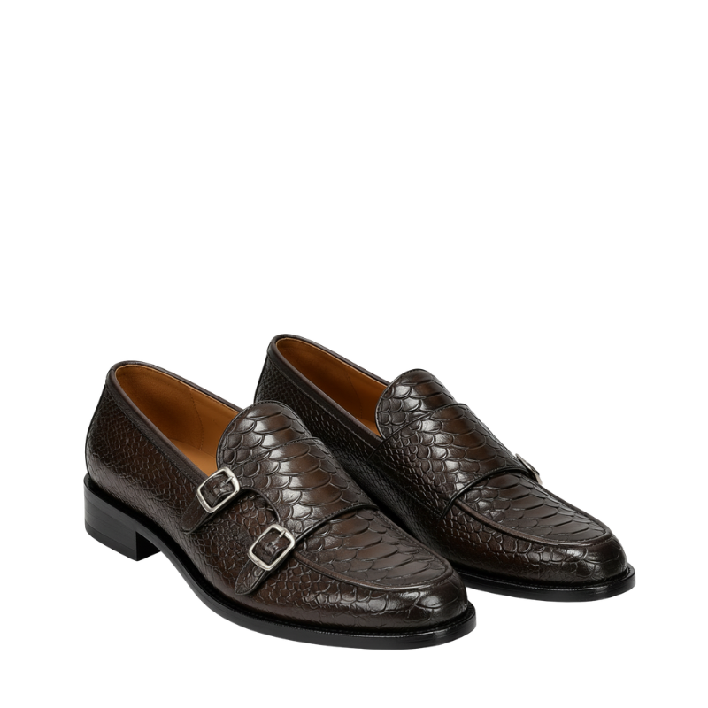 Classic Double Buckle Reptile Monk Strap Shoes