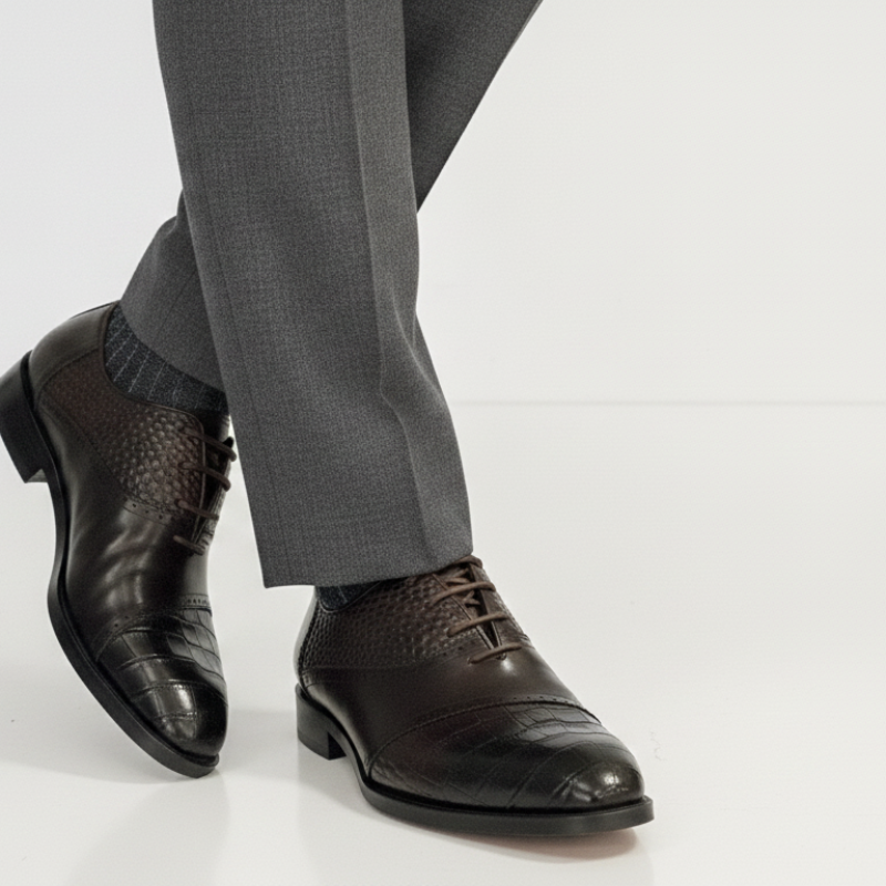 Classic Elegance Pebbled Crocodile Oxford Shoes