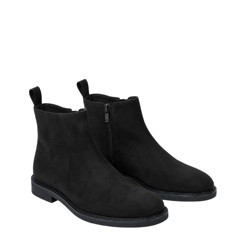 Classic Noir Suede Zipper Ankle Boots