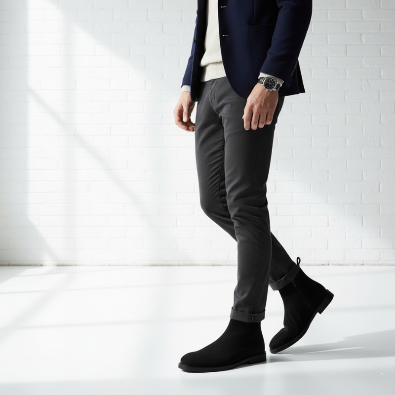 Classic Noir Suede Zipper Ankle Boots