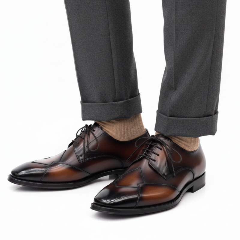 Classic Two Tone Brogue Oxfords With Geometry Elegance