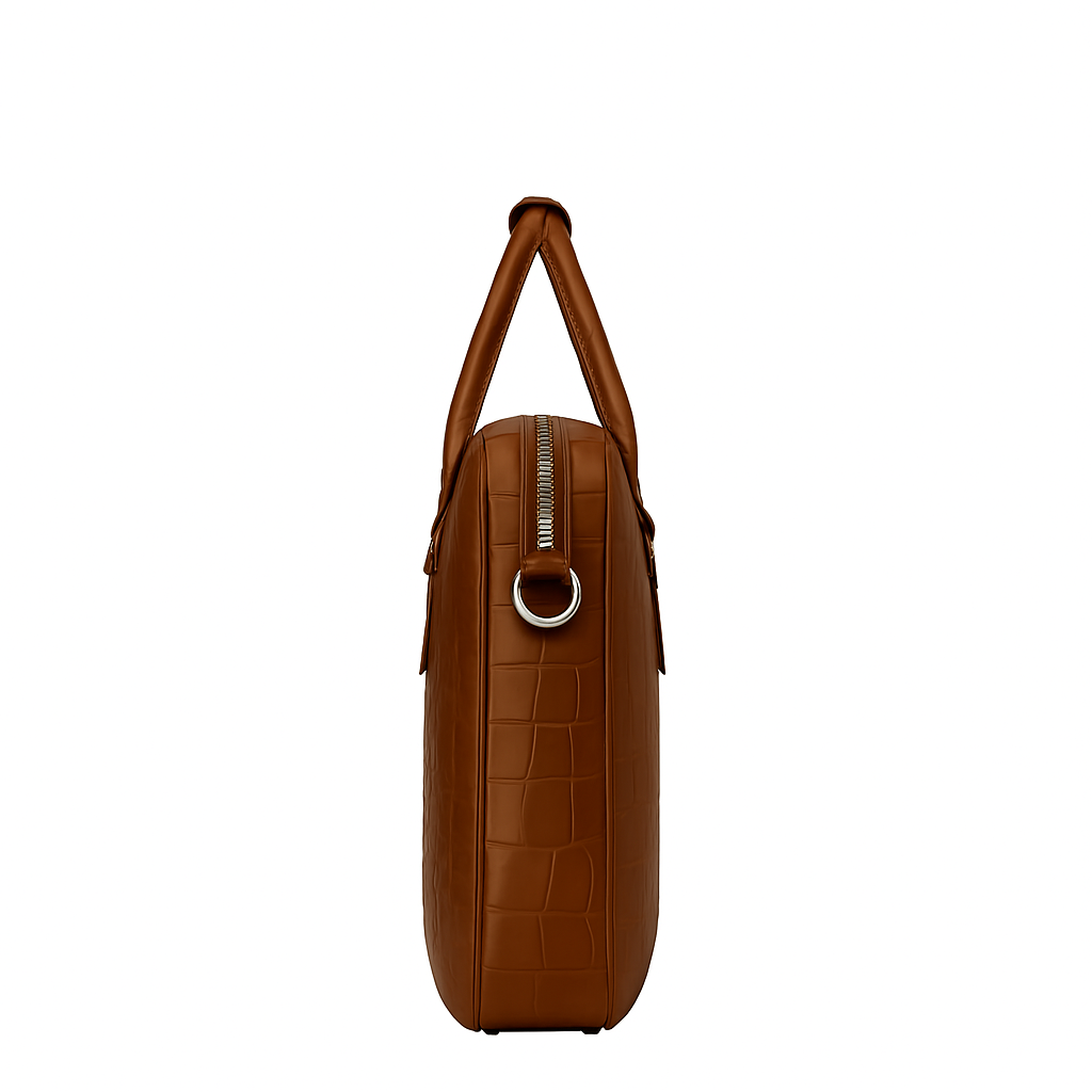 Italian Croco Leather Front Pocket Brown Briefcase Bag