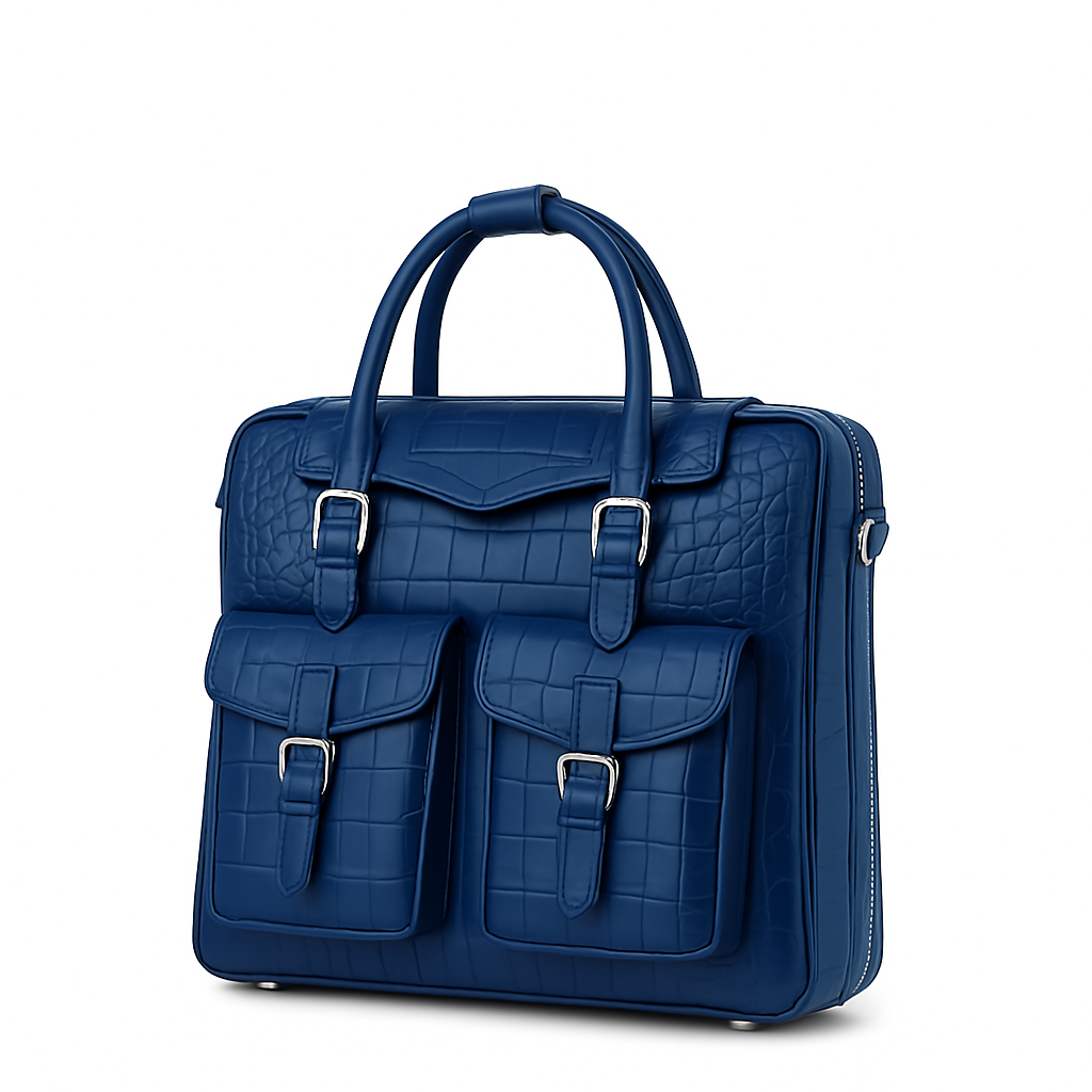 Italian Croco Leather Front Pocket Burgundy Briefcase Bag