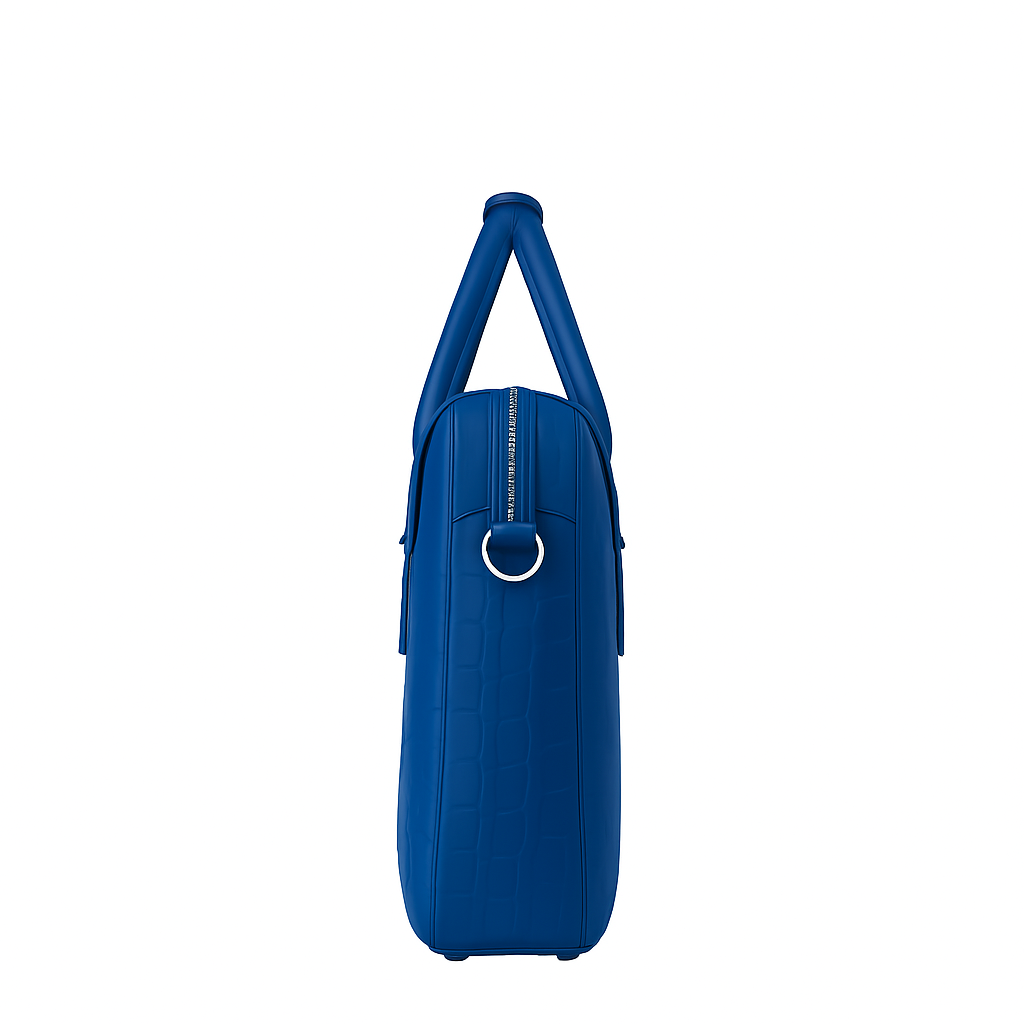 Italian Croco Leather Front Pocket Blue Briefcase Bag
