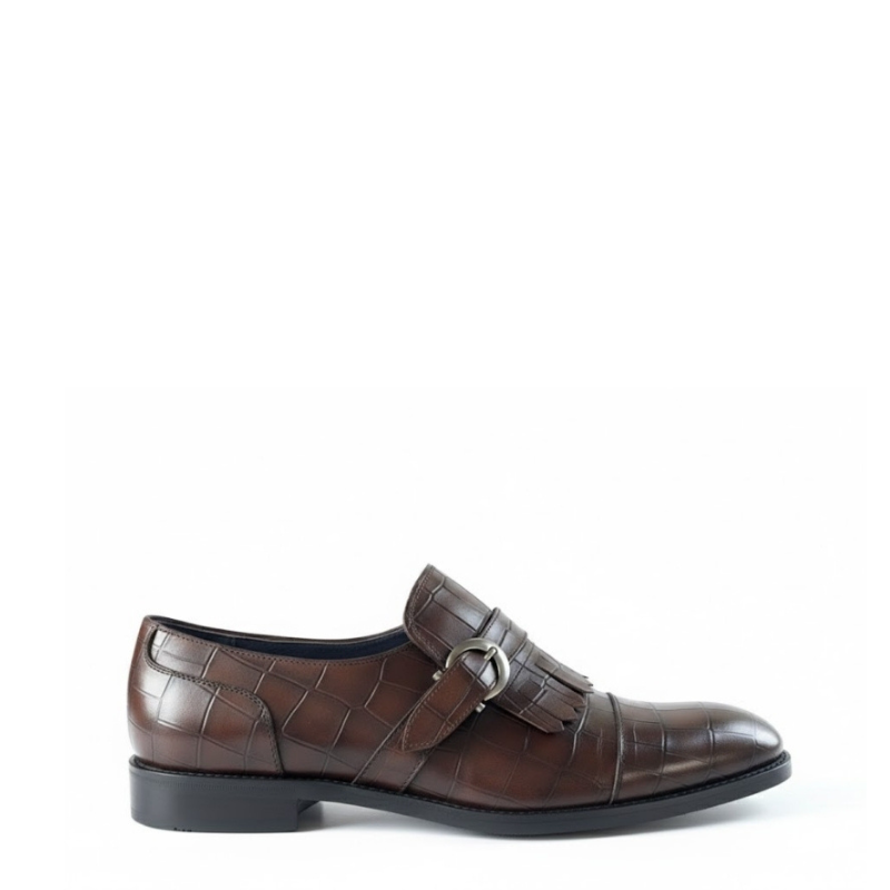 Croc Embossed Fringe Monk Strap Shoes