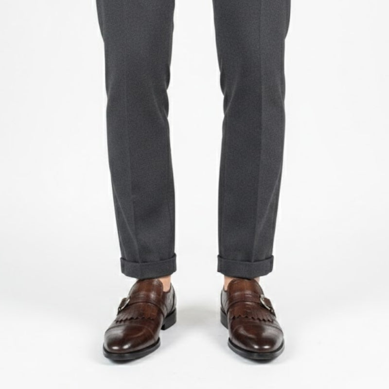 Croc Embossed Fringe Monk Strap Shoes