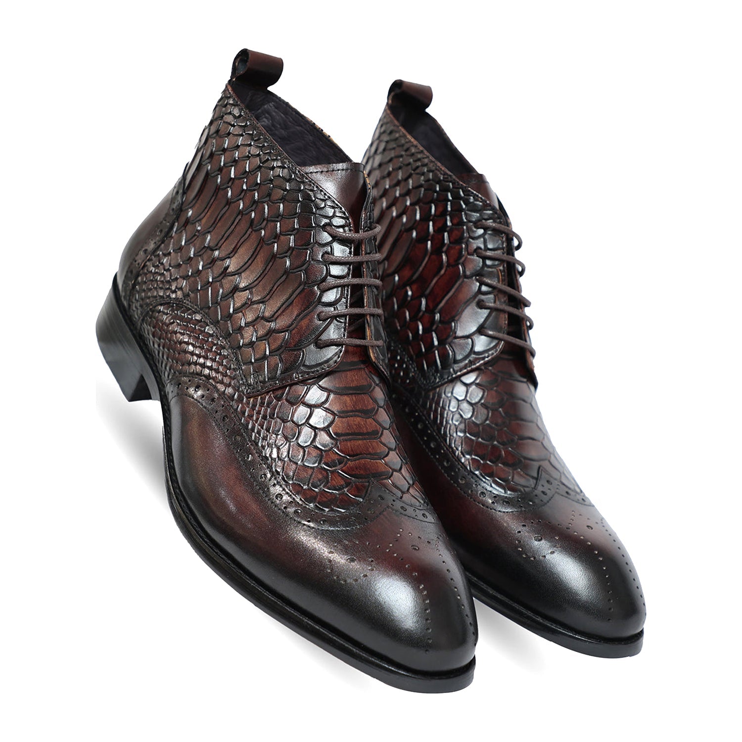 Coffee Croco Ankle Boots