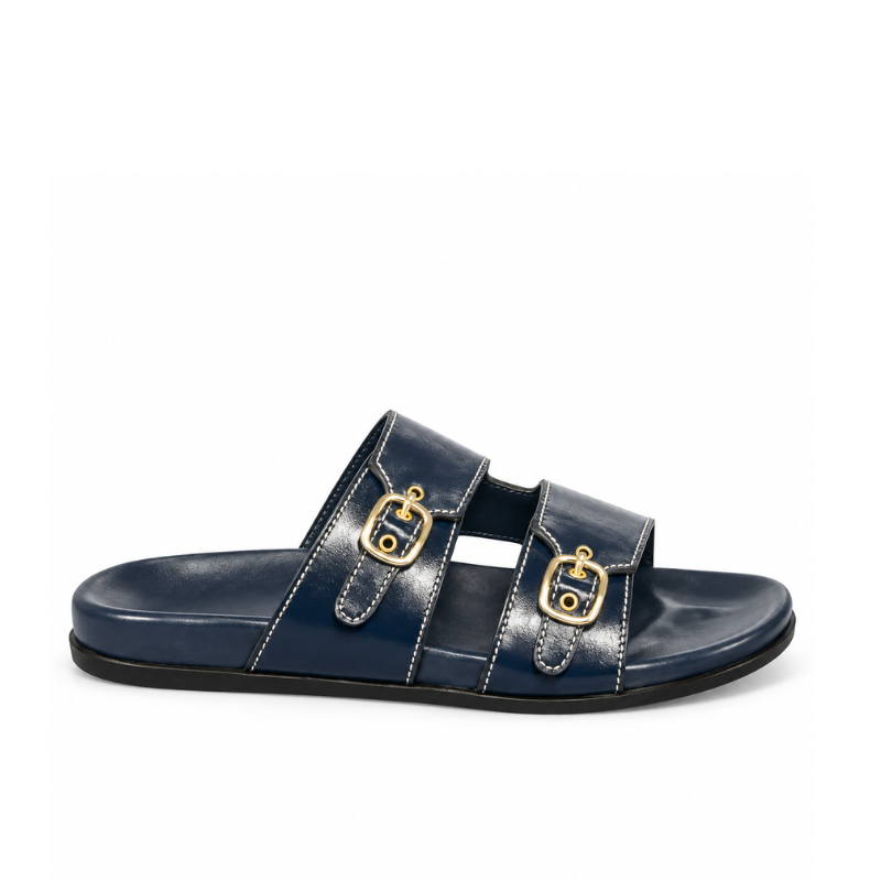 Double-Buckle Slide Sandals