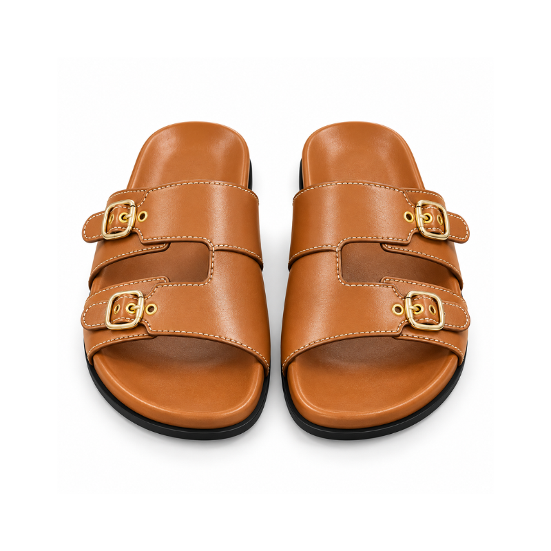 Double-Buckle Slide Sandals
