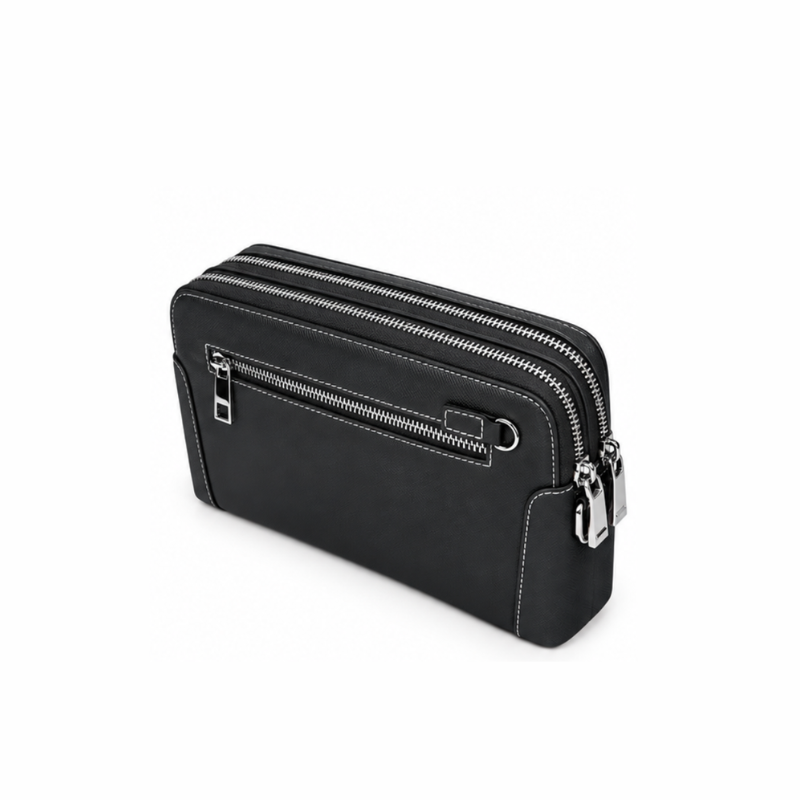Dual Zipper Luxury Leather Clutch