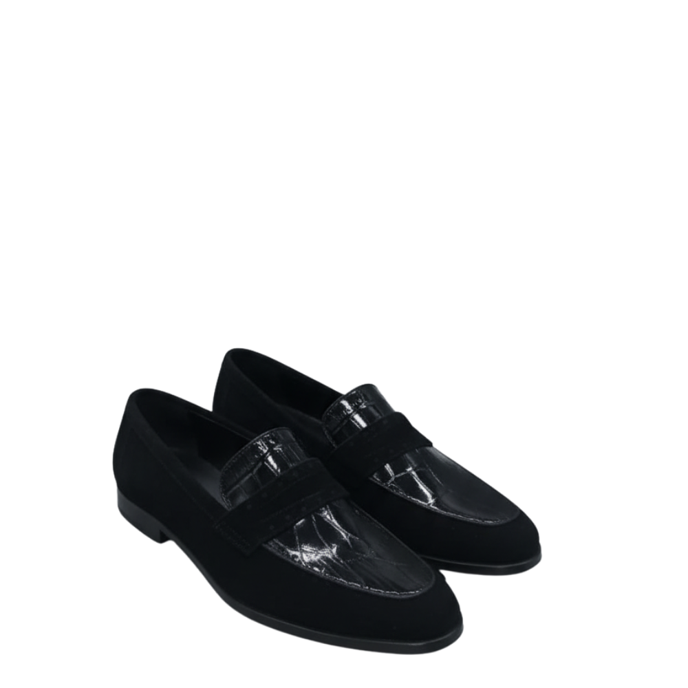 Dual Textured Croc Panel Penny Loafers