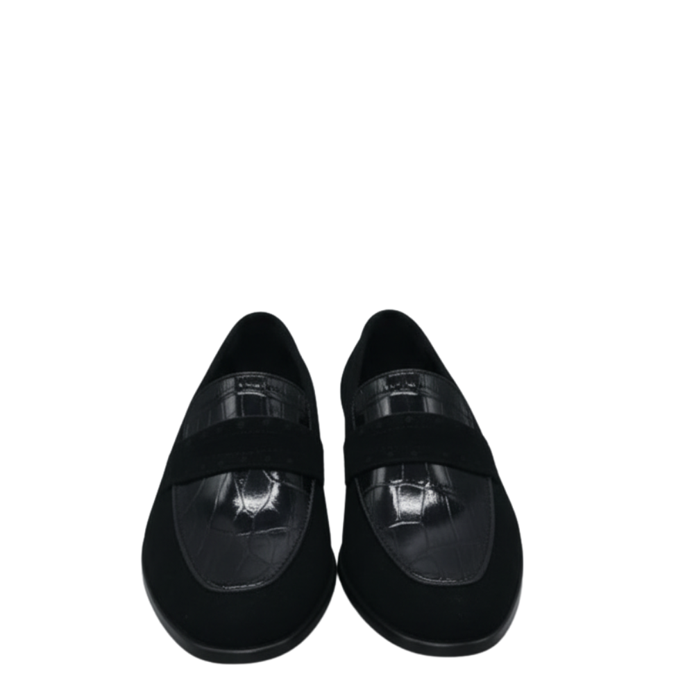 Dual Textured Croc Panel Penny Loafers