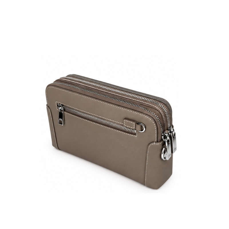 Dual Zipper Luxury Leather Clutch